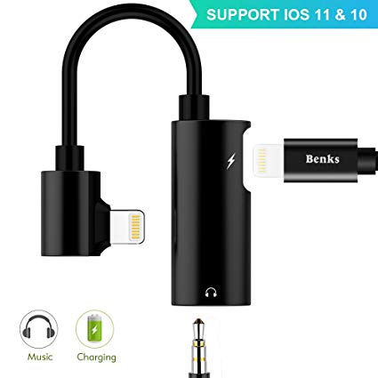 Lightning Adapter Splitter for iPhone X 8 7 Plus Lightning Charger Adapter with 3.5mm Earphone Jack [Support iOS 11] Black