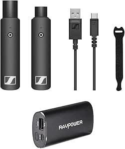 Sennheiser XSW-D XLR Base Set Wireless Microphone System with RAVPower Luster 6700mAh Charger & Fastener Straps (10-Pack) Bundle