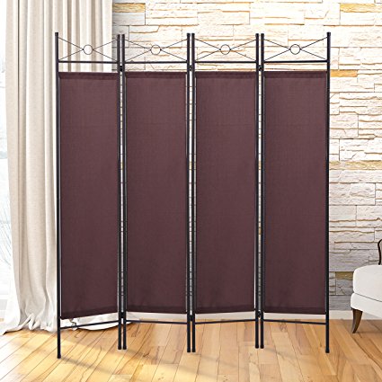 JAXPETY 4 Panel Room Divider Privacy Screen Home Office Fabric Metal Frame