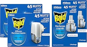 Raid Essentials Raid Prise Anti-Moustiques Électrique Liquide - Répulsif Moustiques et Moustiques Tigres 45 Nuits - Sans Parfum Ajouté - 2 Diffuseurs   4 Recharges