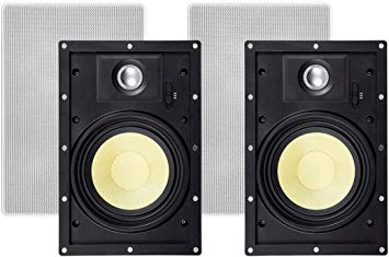 Monoprice 2 Way in-Wall Speakers - 6.5 Inch (Pair) with Snap-Lock, Aramid Fiber and Titanium Silk Drivers - Caliber Slim Series