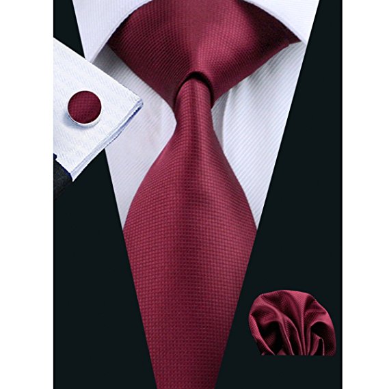 Hi-Tie Classic Necktie Set Solid Color Silk Tie for Men