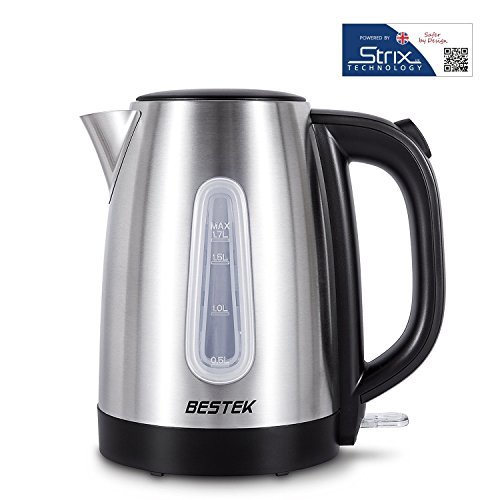 BESTEK Electric Filter Kettle, 1.7L 3000W Cordless Brushed Stainless Steel Quick Boil Kettle