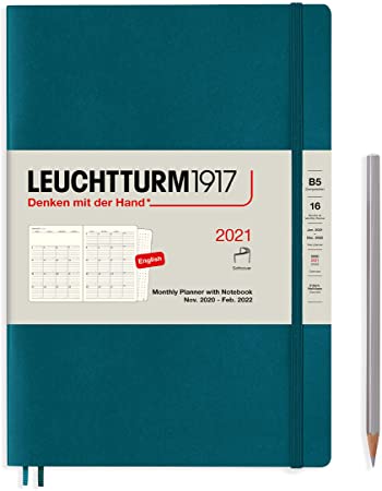 Leuchtturm1917 Monthly Planner & Notebook Composition (B5) 2021, with Extra Booklet, English, Pacific Green