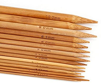 75 Pieces Bamboo Knitting Needles Smooth Double Pointed Needles Set (15 Sizes from 2mm to 10mm)