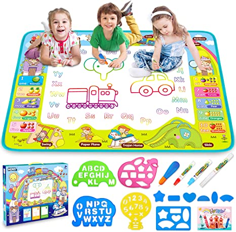 Aqua Magic Mat for Kids - Water Drawing Mat Toddler Color Doodle Board Educational Toys - Water Painting Mat Bring Magic Pens Travel Toys Best Gifts for Boys Girls Toddlers Age 2 3 4 5 6 7 8 Year Old