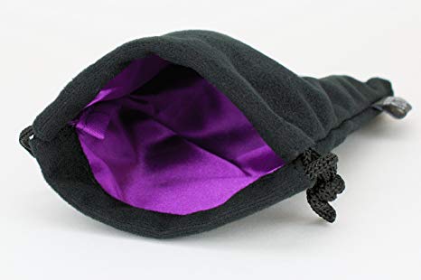 Easy Roller Dice Double Stitched Seam Snag-Proof Satin-Lining Velvet Dice Bag, Holds Over 110 Dice, 5x8 Inch, Purple Interior with Black Exterior
