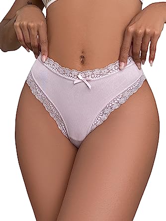 Milumia Women Lace Contrast Naughty Cheeky Panties Underwear Mid Waist Hipsters Briefs