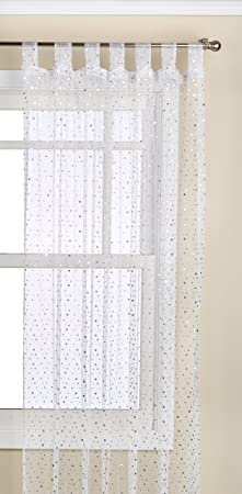 1888 Mills Groovy 50-inch-by-84-inch Single Tab-Top Panel Sheer with Sequins, White