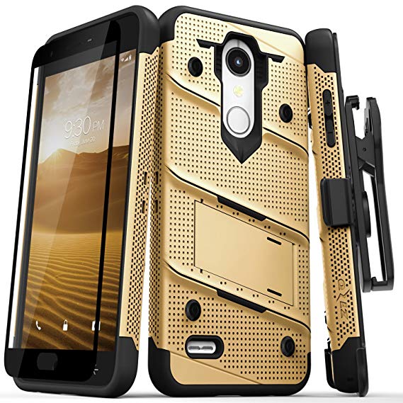 Zizo Bolt Series compatilbe with LG K30 Case Military Grade Drop Tested with Tempered Glass Screen Protector Holster LG Harmony 2 Case Gold Black