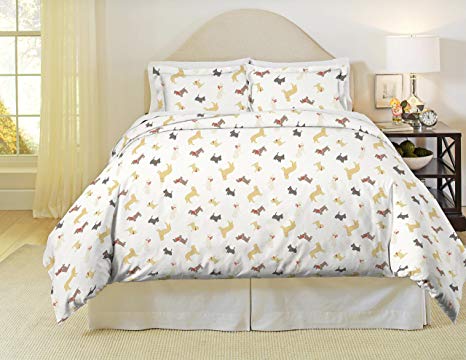 Pointehaven Heavy Weight Flannel Duvet Set, Full/Queen, Winter Dogs