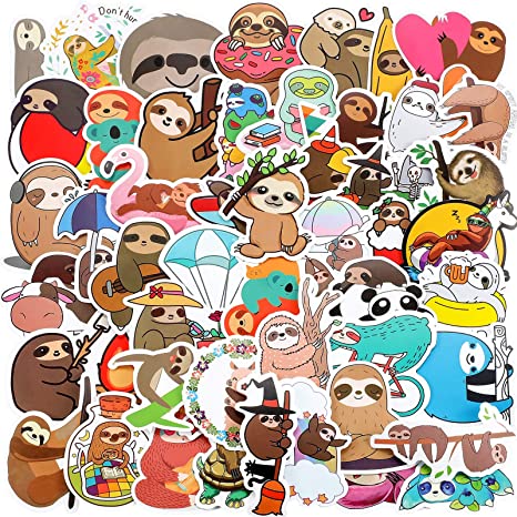 100 Pieces Sloth Stickers for Water Bottles Sloth Laptop Stickers Vinyl Sloth Decals Waterproof Cartoon Animal Stickers for Computer, Luggage, Guitar, Bottle, Refrigerator, Helmet