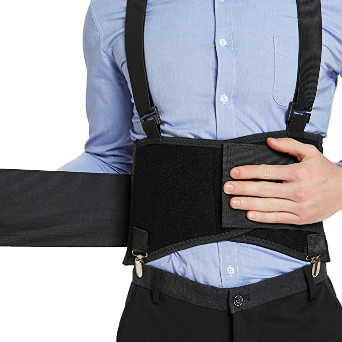 Neotech Care Lumbar Brace with Removable Pants Clips & Detachable Suspenders - Back Support Belt - Adjustable, Light, Breathable - Shoulder Holsters - Work, Posture - Black (Size XXL)