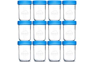 Nellam Baby Food Storage Containers - Leakproof, Airtight, Glass Jars for Freezing & Homemade Babyfood Prep - Reusable, BPA Free, 12 x 8oz Set, that is Microwave & Freezer Safe