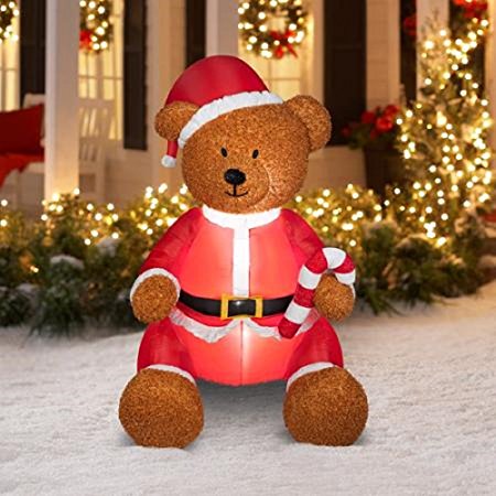 CHRISTMAS AIRBLOWN INFLATABLE TEDDY BEAR WITH FUZZY PLUSH MATERIAL THAT SIMULATES HAIR OUTDOOR HOLIDAY YARD DECORATION