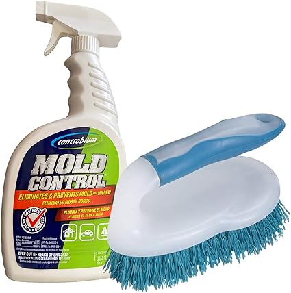 Concrobium Mold Control - Mold and Mildew Remover- Household 32 oz. Sprayer Cleaner for the Elimination and Prevention of Mold, Mildew, and Musty Odors- Effective Inhibitor on Hard and Fabric Surfaces- Bundled with Comfort Handled Scrub Brush