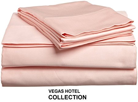 VEGAS HOTEL COLLECTION Great Sale Cali-King (72" x 84" ) Size 400-TC 100% Egyptian Cotton "Peach Color" 4-PC Sheet Set Fits Mattress 9" inch Pocket Depth { Solid Pattern }
