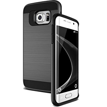 For Galaxy S7 Case,JOBSS [Anti-scratches] Ultra Thin Shock Absorbing Hybrid Impact Defender Rugged Slim Armor Bumper Brushed Metal Texture Cover For Galaxy S7 S VII G930 GS7 All Carriers [Black]