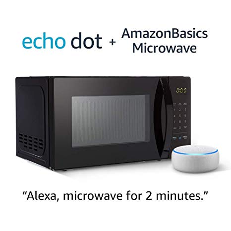 AmazonBasics Microwave bundle with Echo Dot (3rd Gen) - Sandstone