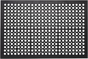 Ottomanson Indoor/Outdoor Hose-Wash Ring Design Non-Slip Rubber 3x5 Modern Entryway Mat for Entryway Patio Backyard Garage, 35" x 60", Black