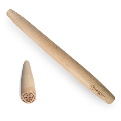 French Rolling Pin. Tapered Solid Wood Hand Crafted Design. Perfect for Pie, Pastry & Pizza Dough.