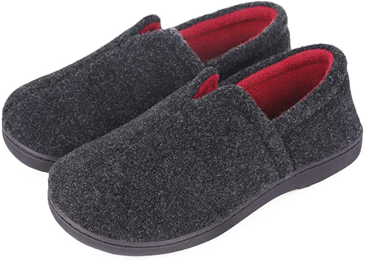 Women's Comfort Micro Wool Felt Memory Foam Loafer Slippers Anti-Skid House Shoes for Indoor Outdoor Use