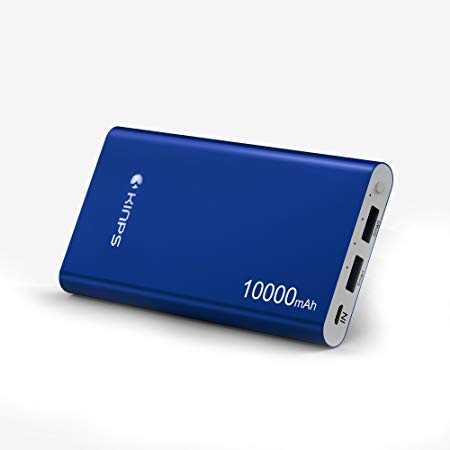 Kinps Portable Charger 10000mAh Dual Ports Aluminum Case Li-Polymer External Backup Battery Power Bank for Phones Tablets and More Devices