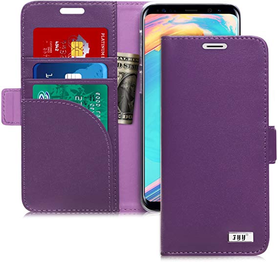 Galaxy S9 Case, Samsung S9 Wallet Case, fyy[RFID Blocking] Genuine Leather Case with Kickstand Card Holder Protective Flip Case for Samsung Galaxy S9 (2018) Purple