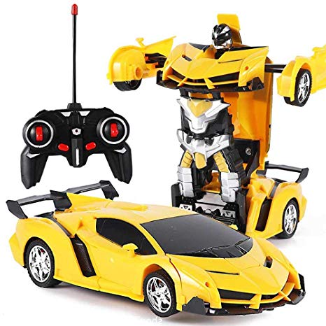 VASLON Remote Control Car Robot, Transformer Car Toys, 360 Degree Rotating with One-Button Deformation with LED Light, Robot Cars Kit Toy for Kids