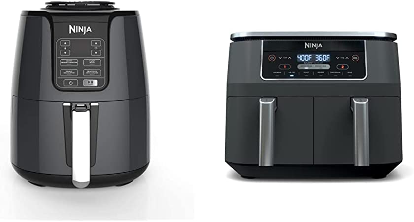 NINJA AF101C, Air Fryer, 3.8L Less Oil Electric Air Frying, Black, 1550W, (Canadian Version) & Foodi 6-in-1 8-qt. (7.6L) 2-Basket Air Fryer with DualZone Technology, Black (DZ201C) Canadian Version