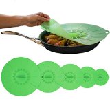 Bizanzzio Top On Flat Silicone Lids - Set of 5 including an extra large approx 14 inch lid in Mint Green -Reuseable Super Suction Food Covers