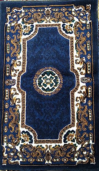 Kingdom Traditional Persian Area Rug Door Mat Navy Blue Design D123 (2 Feet X 3 Feet 4 Inch)
