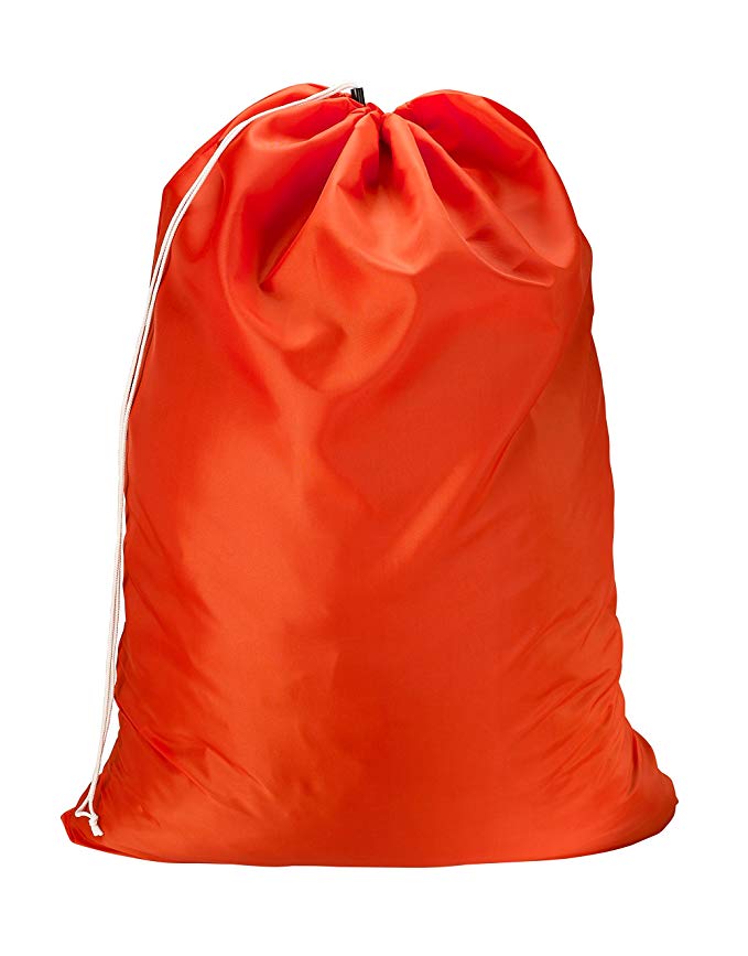 Nylon Laundry Bag - Locking Drawstring Closure and Machine Washable. These Large Bags Will Fit a Laundry Basket or Hamper and Strong Enough to Carry up to Three Loads of Clothes. (Orange)
