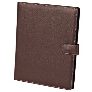 eFolio(TM) Genuine Pebble Grain Leather Business or Student Portfolio Padfolio with Replaceable Notepad, Document Holder, Card Holder, Pen Holder and Snap Closure, Brown