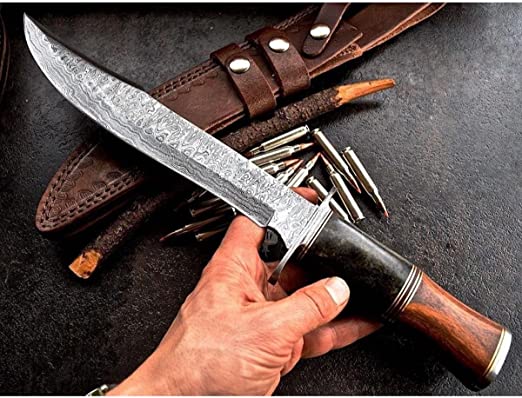 REG 1314 Handmade Damascus Steel 15.25 Inches Hunting Knife - Marandi Wood/Bone Handle
