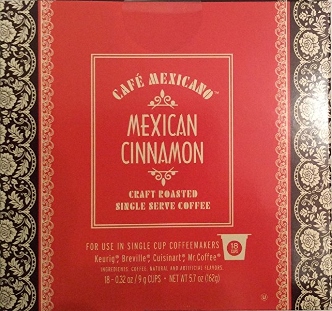 Cafe Mexicano Mexican Cinnamon Craft Roasted Single Serve Coffee 18 Cups