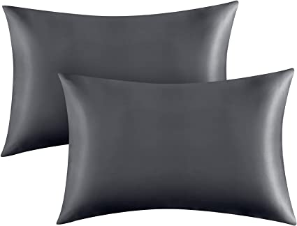 CozyLux Satin Pillowcase for Hair and Skin Queen Set of 2 Soft Pillow Cases Silky Microfiber Bed Pillow Covers Wrinkle Resistant with Envelope Closure(Dark Grey/Gray, 20 x 30 Inches)