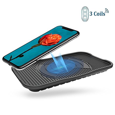 Diglot iPhone X Silicon Wireless Charger, 3-Coil QI 10W Fast Wireless Charging Pad Stand for iPhone 8 8 Plus, Samsung Galaxy Note8 S8 S8 Plus LG (V30) and all QI-Enabled Devices IP 67 Waterproof