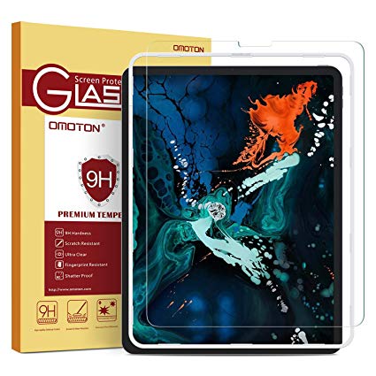 OMOTON Tempered Glass Screen Protector for iPad Pro 12.9 2018 Release (3rd Generation) - Sentive Touch, Apple Pencil & Face ID Compatible