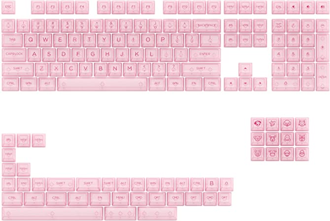 Akko Pink Keycaps Set, Clear Translucent 155-Key ASA Profile Keys with Mac Keycaps Set for Mechanical Keyboard