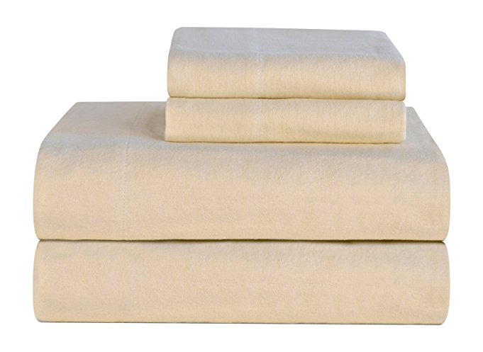 Celeste Home Ultra Soft Flannel Sheet Set with Pillowcase, King, Cloud Cream