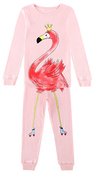 Fiream Girls Cotton Longsleeve Pajamas Cartoon Print Sleepwear Sets