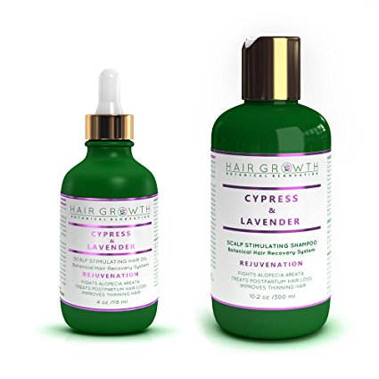 STEPS 1 & 2: Cypress-Lavender Natural Hair Growth Pre-Shampoo Scalp Treatment 4 Oz and Anti-Hair Loss Shampoo 10.2 Oz For Hair Loss and Hair Thinning Prevention