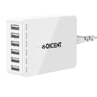 QICENT DC-6U-US-WH 50 Watt 6 Port Desktop Multi Port USB Charging Station With Intelligent Chip Fast Charge Wall Charger Best Multiple USB HUB for Apple iPhone 6S iPad Air 2 Galaxy S6 Edge