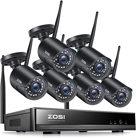 ZOSI 1080P Wireless Security Camera System, H.265  8 Channel 2MP CCTV NVR Recorder and 6pcs 1080P Auto Match WiFi IP Camera Outdoor Indoor,Night Vision,Motion Alert, Remote Access (No Hard Drive)