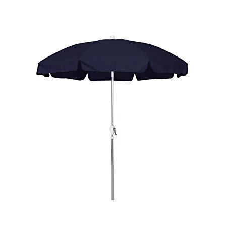 California Umbrella 7.5' Round Aluminum Patio Umbrella with Valance, Crank Lift, 3-Way Tilt, Silver Pole, Navy Blue Olefin