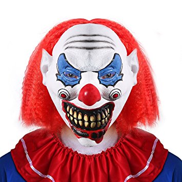 UNOMOR Halloween Scary Clown Mask with Red Hair for Adults Costume Party