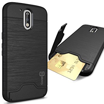 Moto G4 Case, Moto G4 Plus Case, Moto G 4th Gen case, CoverON [SecureCard Series] Protective Hard Hybrid Cover with Credit Card Slot Stand Phone Case for Motorola Moto G4 Plus, G4, G 4th Gen - Black