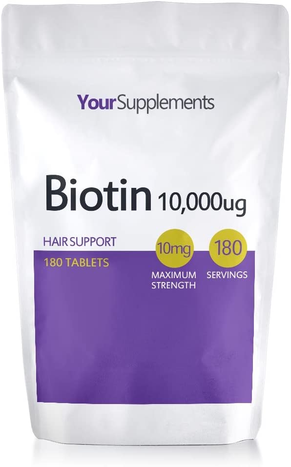 Your Supplements – Biotin 10,000 mcg – Maximum Strength Hair and Nail Support – 180 Tablets