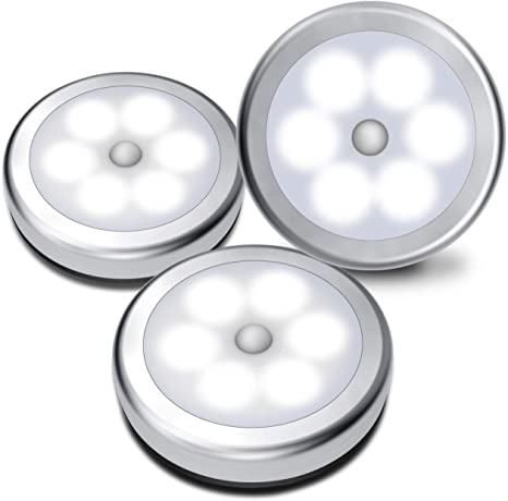 LiveComfort 3-Pack Motion Sensor Lights, Light Sensor Wireless Closet Light Cabinet Night Light with 6 Super Bright LEDs, Stick-On and Battery Operated (White Light)